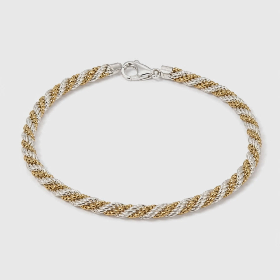 Bracciale Corda Argento 925 e Argento Dorato – 19 cm | CM Silver Jewels