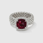 925 Sterling Silver Stretch Ring with Cushion Stone and Pavé Zircons – 4 Colors | CM Silver Jewels