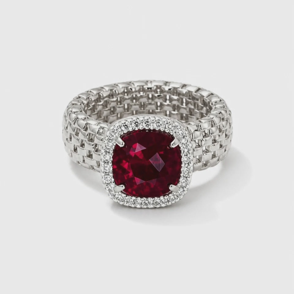 925 Sterling Silver Stretch Ring with Cushion Stone and Pavé Zircons – 4 Colors | CM Silver Jewels