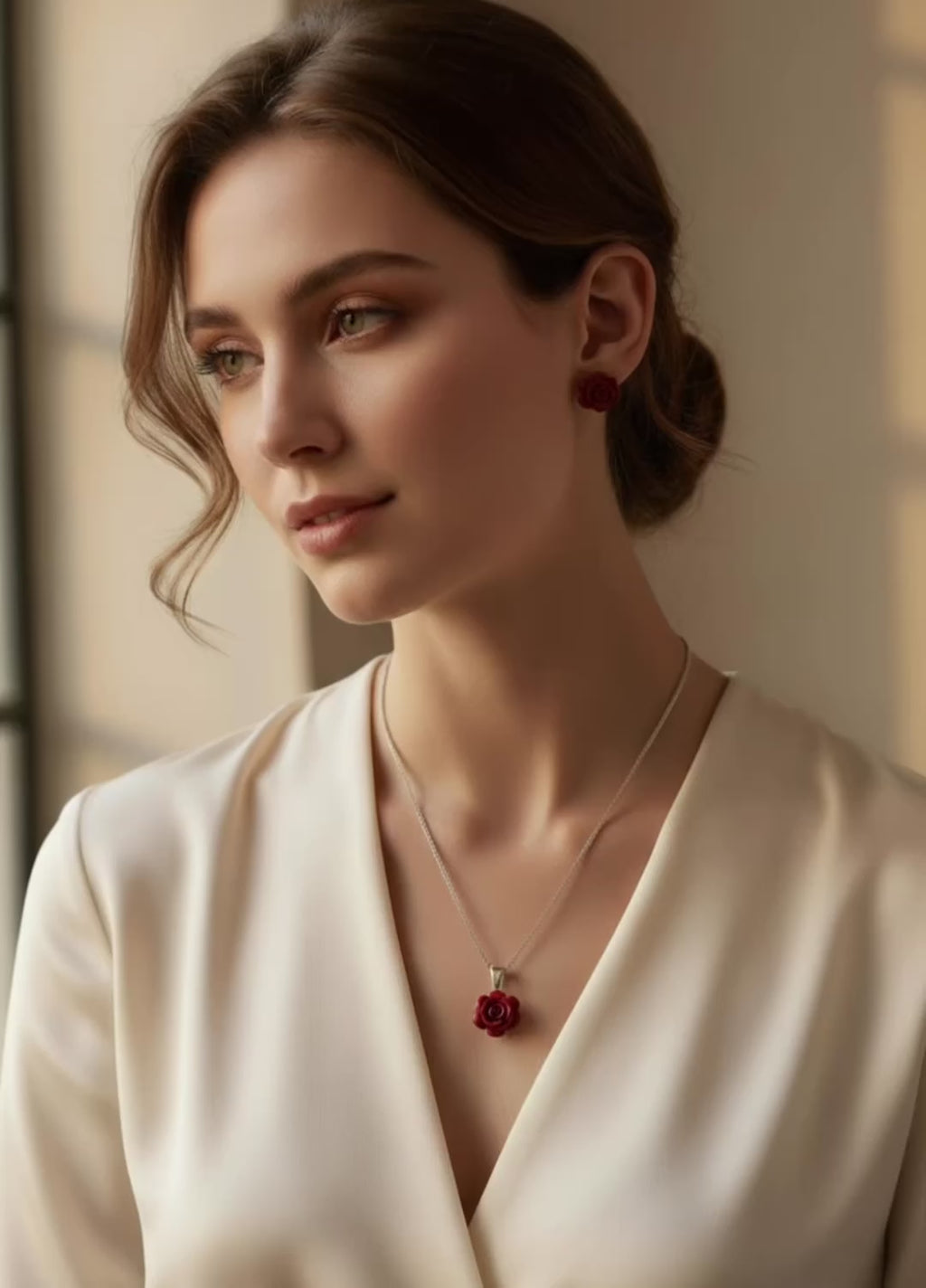 925 Silver Rose Model Necklace and Earrings Set | CM Silver Jewels