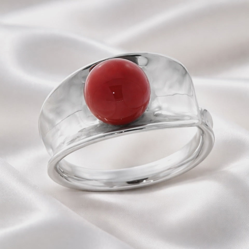 Bague pour Femme en Argent 925 avec Pâte de Corail – Taille 10 | CM Silver Jewels