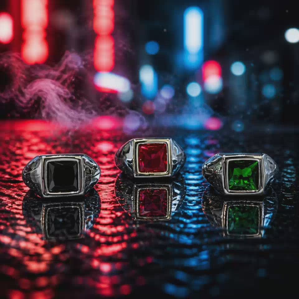 Anello Berlino Uomo in Argento 925 Regolabile – Verde, Rosso e Nero | CM Silver Jewels
