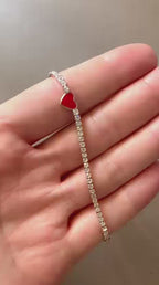 925 Sterling Silver Heart Tennis Bracelet - 17.5 cm (adjustable from 13.5 cm) | CM Silver Jewels