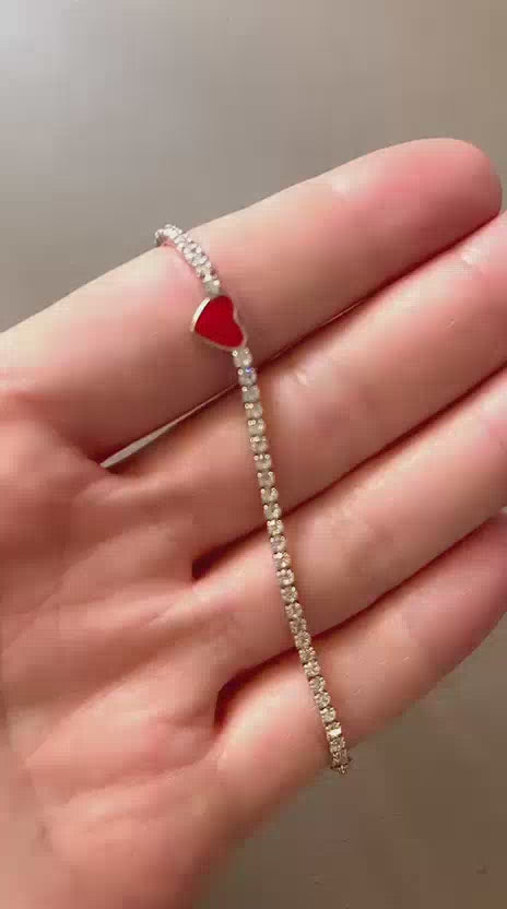 925 Sterling Silver Heart Tennis Bracelet - 17.5 cm (adjustable from 13.5 cm) | CM Silver Jewels
