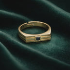 Bague en Argent 925 Plaqué Or 18 carats avec Zircon Noir – Taille Réglable | CM Silver Jewels