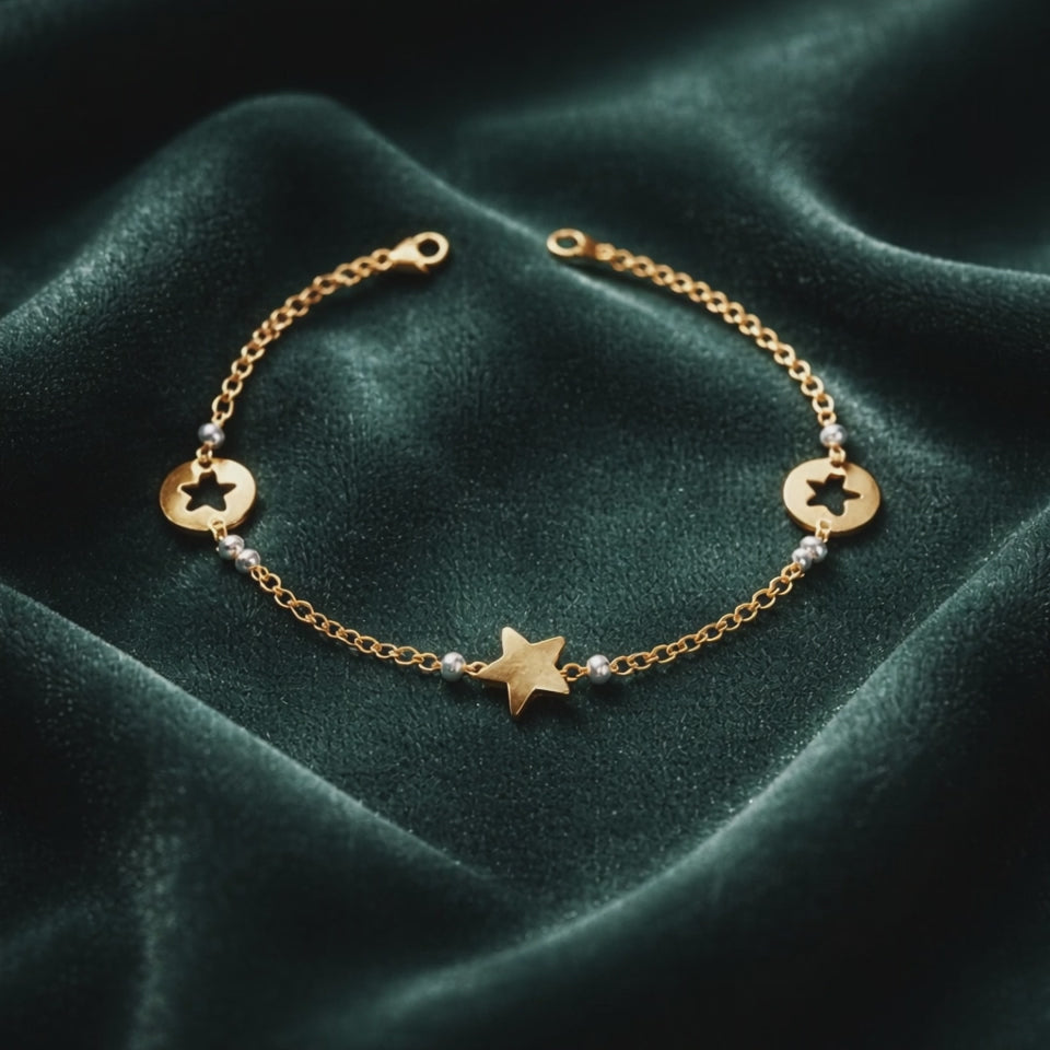 18k Two-Tone Gold Bracelet with Star and Openwork Circle Motifs – 18.5 cm | CM Silver Jewels