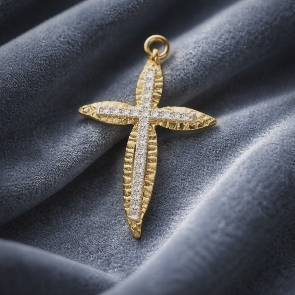 Croix bicolore pour femme en or 18 carats – 40x23mm | CM Silver Jewels