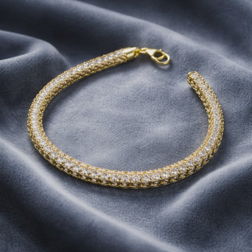 Bracelet maille tubulaire en or 18 carats avec zircons – 19 cm | CM Silver Jewels
