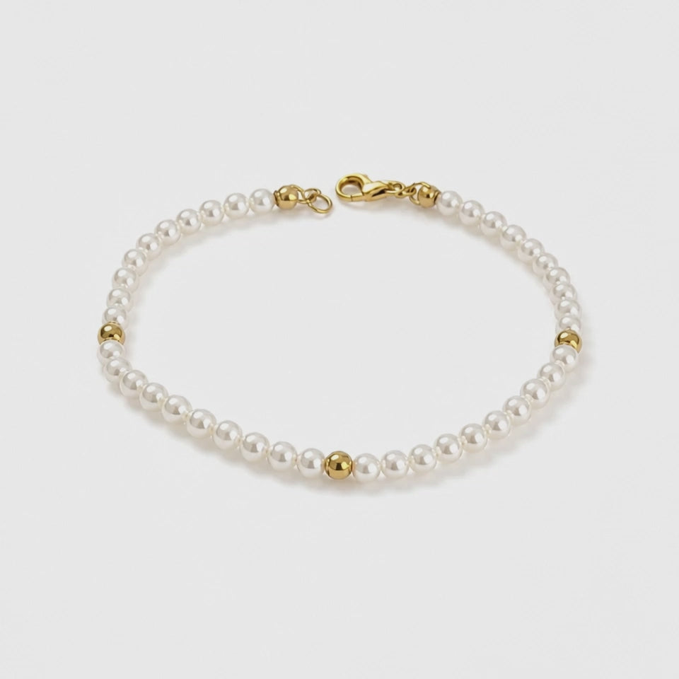 Bracciale Luce di Perle Chiare con Dettagli Dorati 19,5 cm | CM Silver Jewels