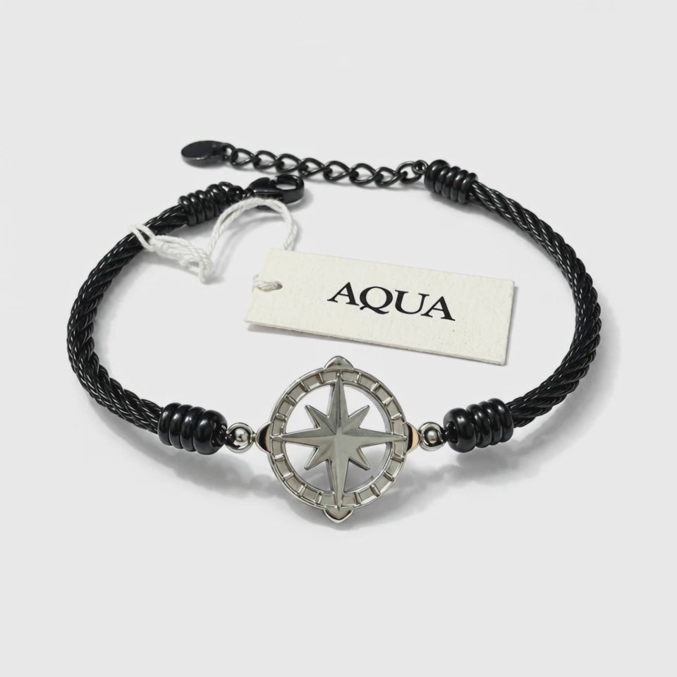 Bracciale Uomo Aqua in Acciaio Nero Intrecciato con Rosa dei Venti | CM Silver Jewels