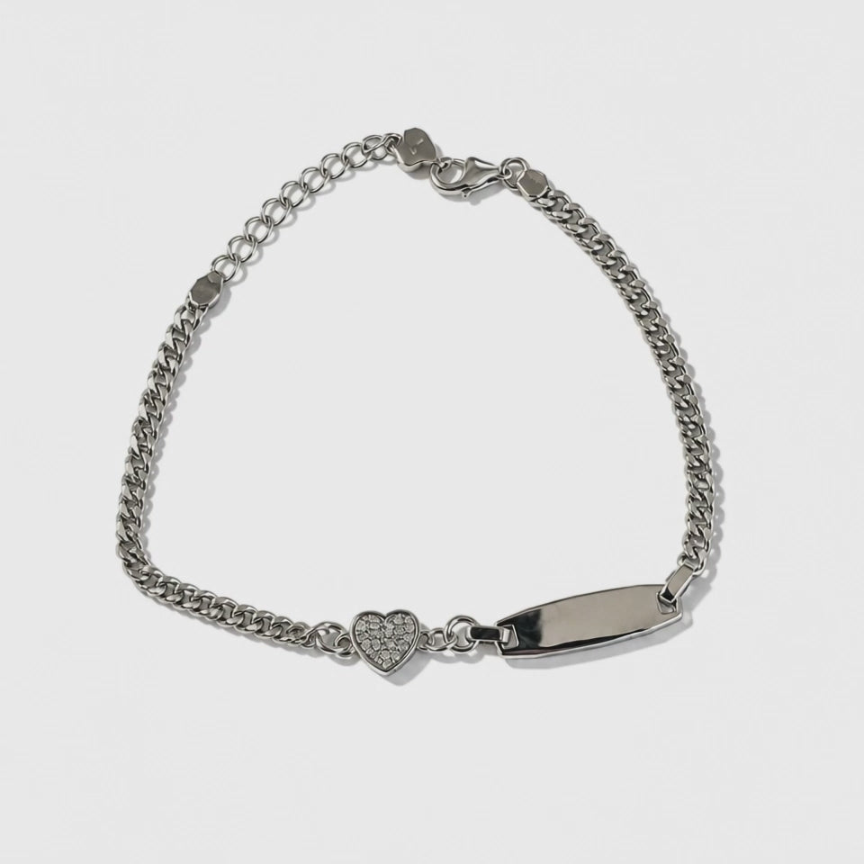 Women's Bracelet in 925 Silver with Zircon Pavé Heart – 20 cm Adjustable | CM Silver Jewels