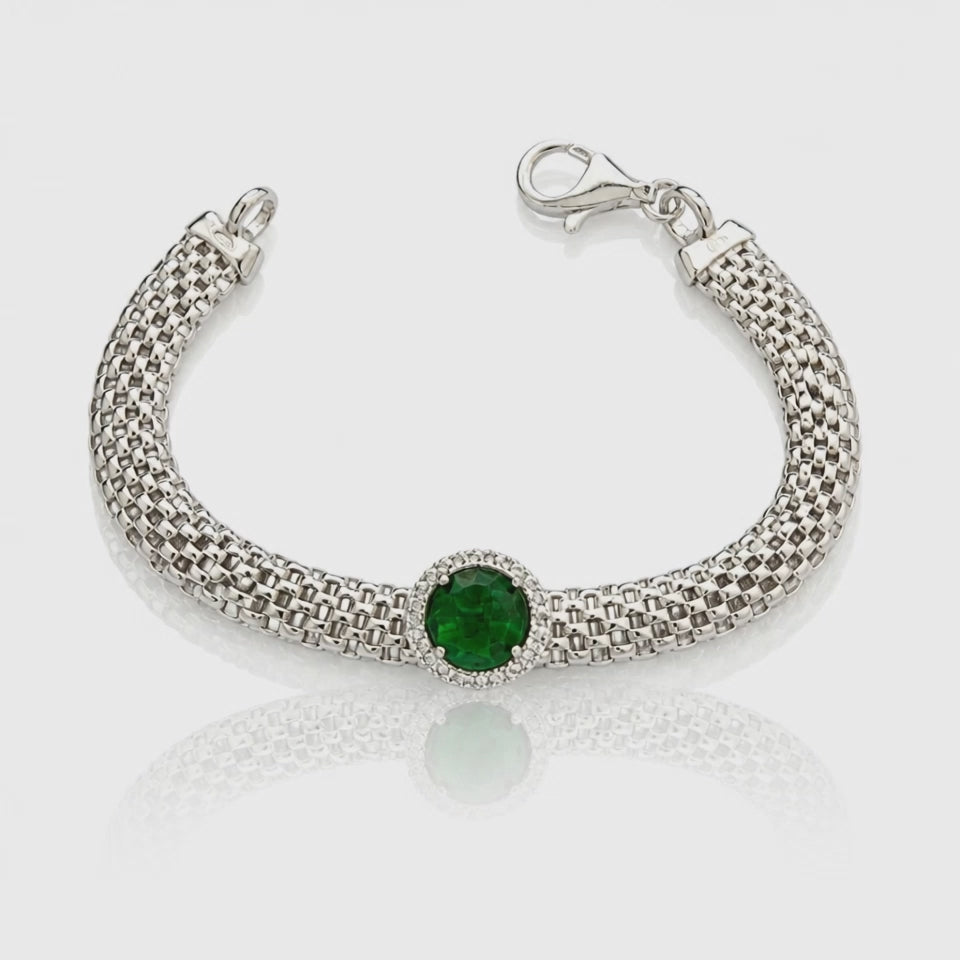 Bracciale Argento 925 a Maglia con Pietra Tonda e Zirconi Pavé – 4 Colori – 19 cm | CM Silver Jewels