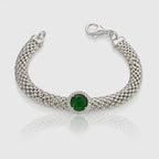 Bracciale Argento 925 a Maglia con Pietra Tonda e Zirconi Pavé – 4 Colori – 19 cm | CM Silver Jewels