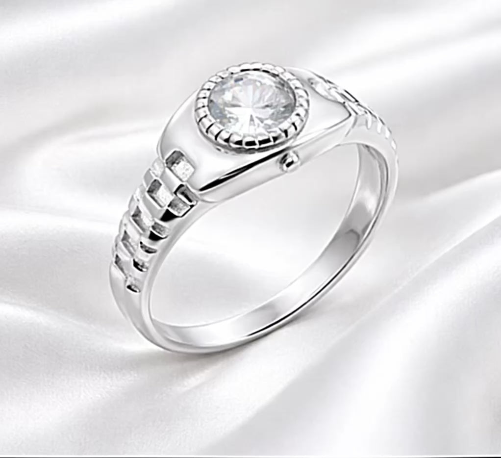 Bague Solitaire Unisexe en Argent 925 avec Zircon Naturel – Taille 16/18/20 | CM Silver Jewels