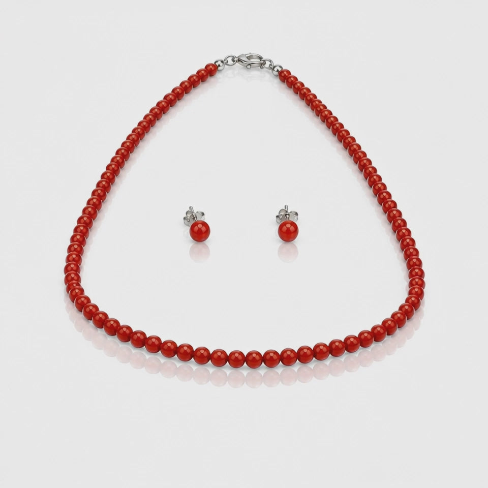 Parure in Argento 925 con Corallo di Bambù Rosso, 43 + 3 cm | CM Silver Jewels