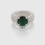 Bague Élastique Argent 925 avec Pierre Ronde et Zircons Pavé – 6 Couleurs | CM Silver Jewels