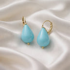 925 Sterling Silver Gold Plated Teardrop Dangle Earrings with Turquoise – 3 cm | CM Silver Jewels