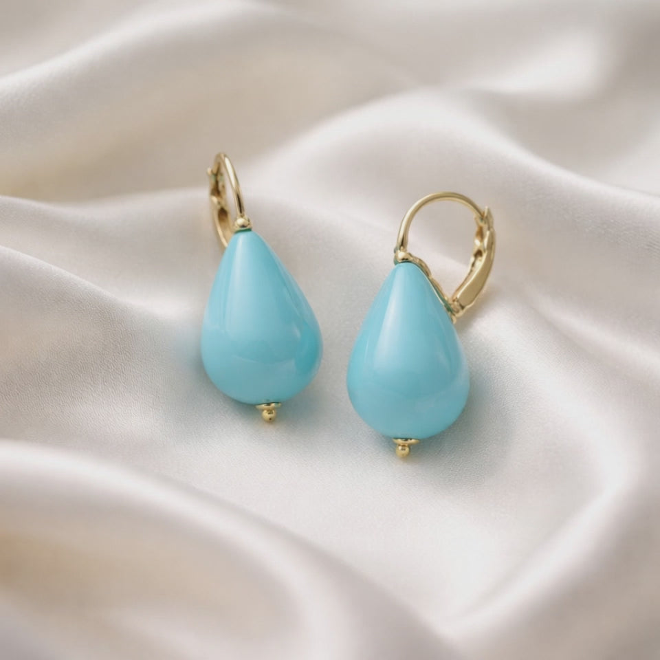 925 Sterling Silver Gold Plated Teardrop Dangle Earrings with Turquoise – 3 cm | CM Silver Jewels