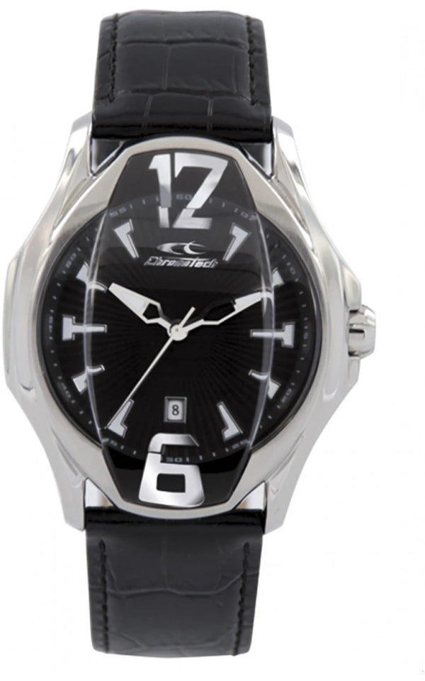 Men's Chronotech RW0029 Stainless Steel and Black Leather Watch 44 mm | CM Silver Jewels