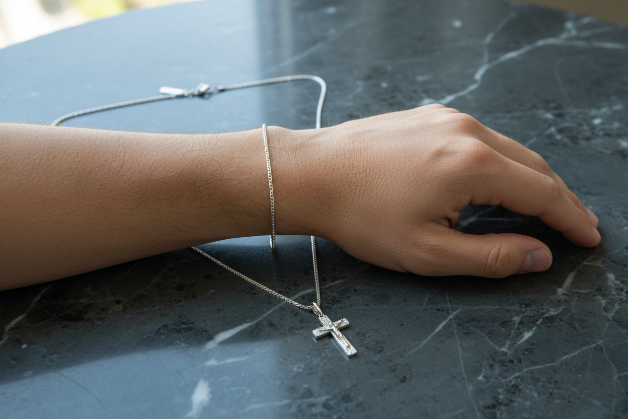 Scale Shot – Bracciale indossato e collana a confronto su marmo