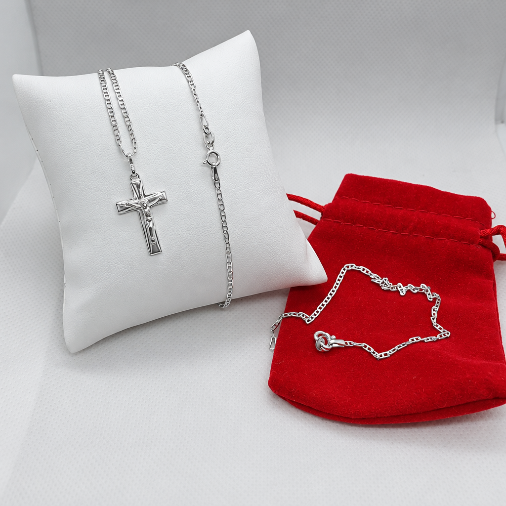 Parure collier et bracelet en argent 925 avec croix