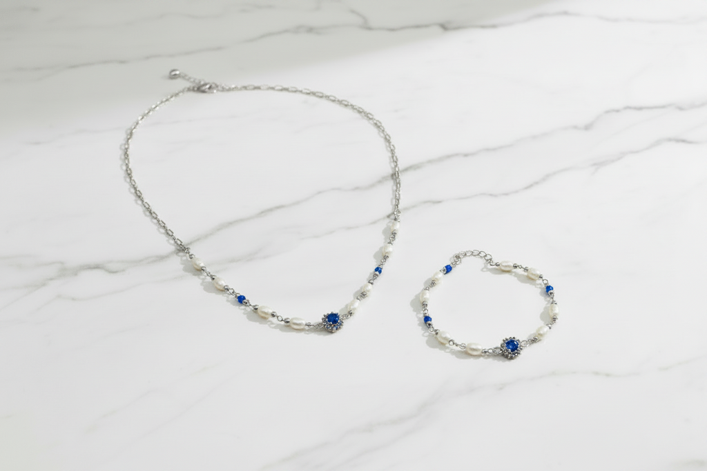 Set Donna in Argento 925 con Perle – Collana 40 cm e Bracciale 17 cm | CM Silver Jewels