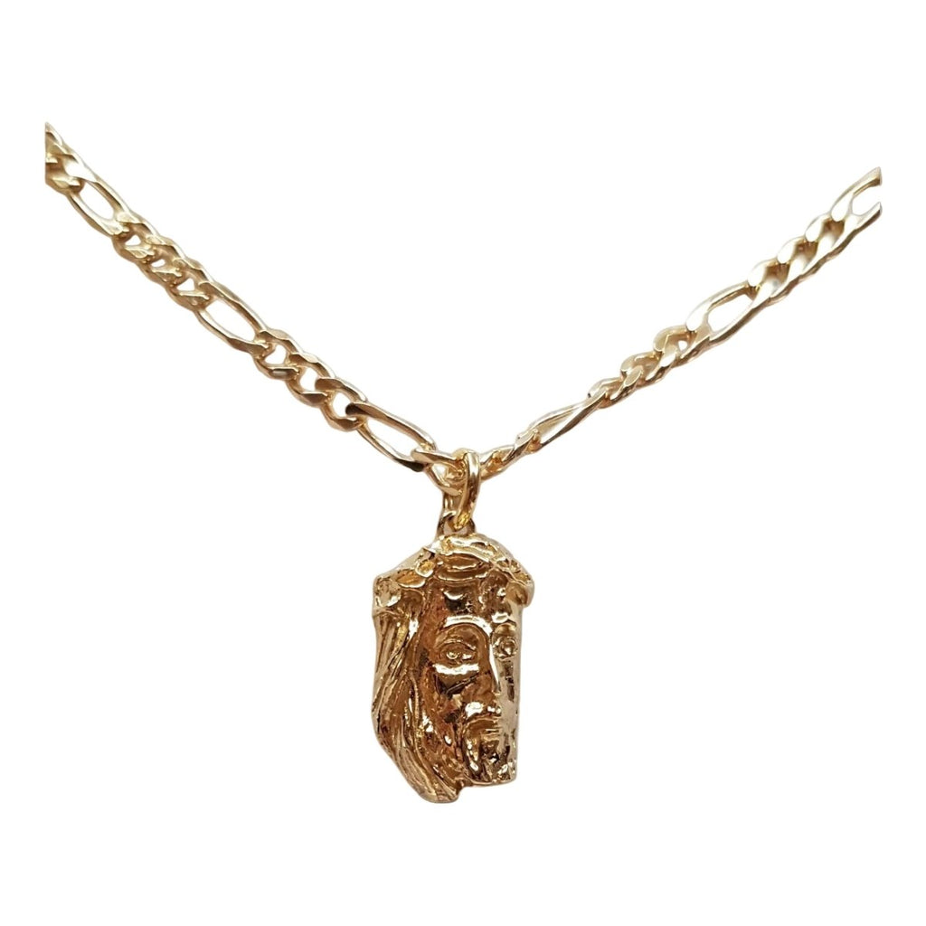Set Uomo Collana e Bracciale in Argento 925 Placcato Oro – Maglia Figaro con Ciondolo Testa di Cristo - Gioielleria CM SILVER & JEWELS