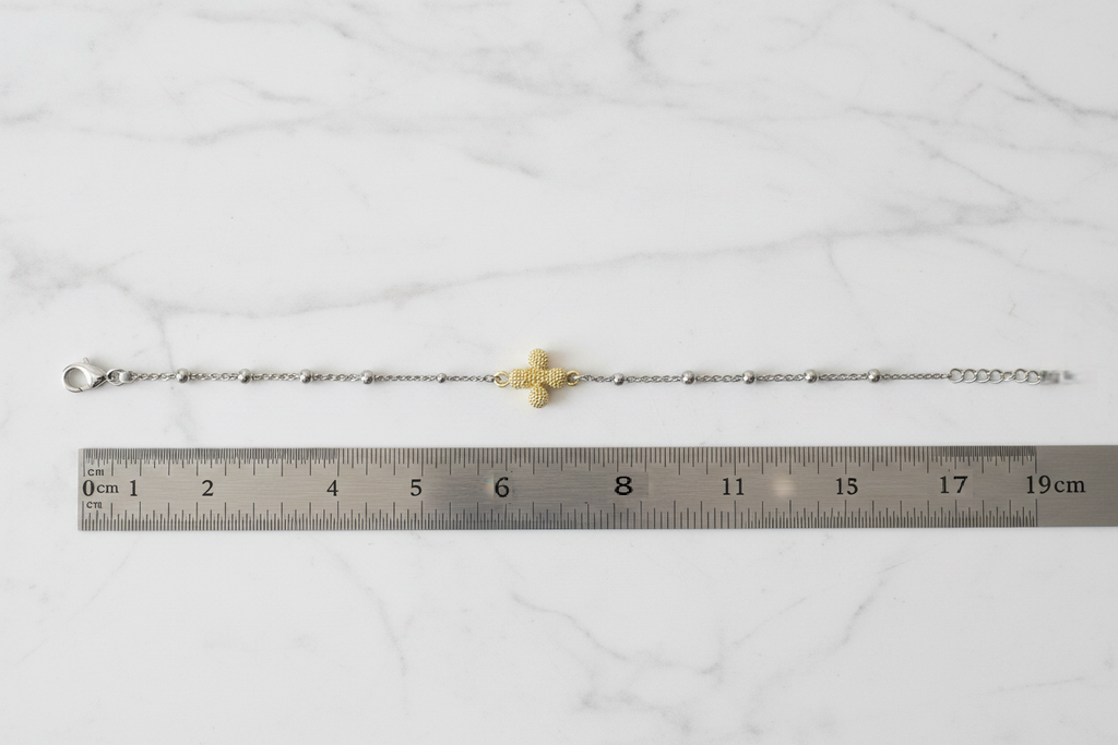 925 Silver Bracelet with Gold Cross - Beaded Chain 19cm | CM Silver Jewels