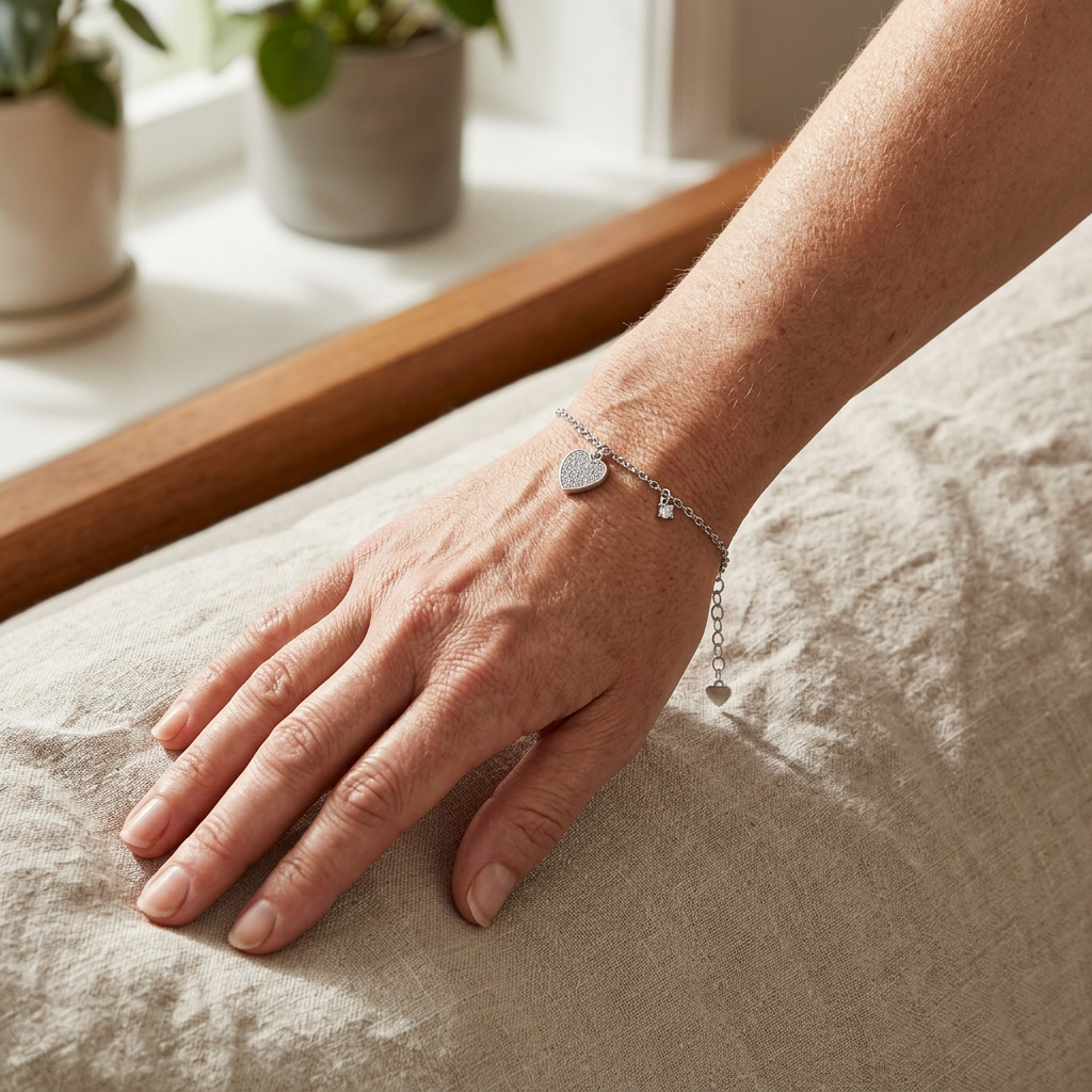 Vista più ampia del bracciale al polso per mostrarne le proporzioni